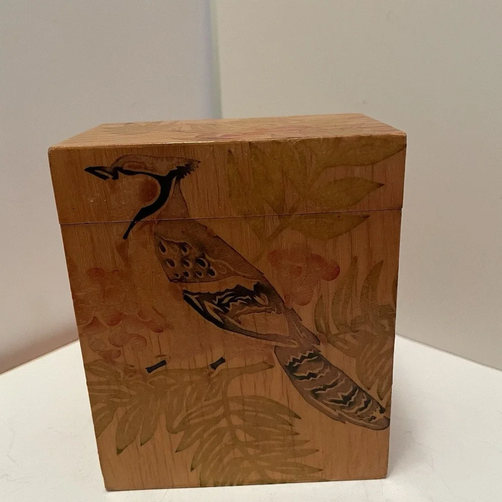 Vintage Chinese Wooden Nesting Boxes Set Of 3 Artist Sealed Bird & Floral Motif
